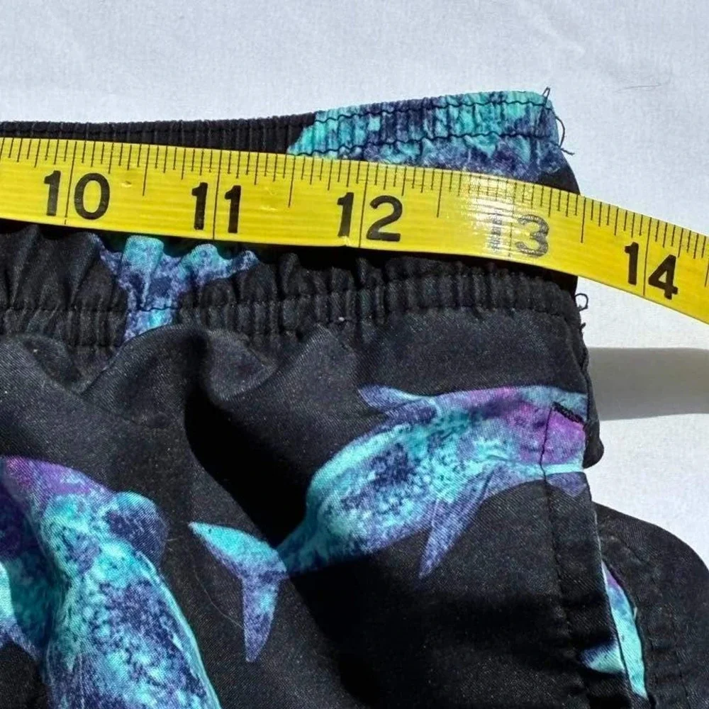 Art Class Boys Shark Print Swim Trunks Black Teal XL 14 Swim Shorts